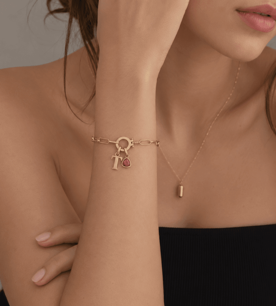Initial & Birthstone Paperclip Chain Bracelet - Mireva Jewelry
