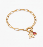 Initial & Birthstone Paperclip Chain Bracelet - Mireva Jewelry