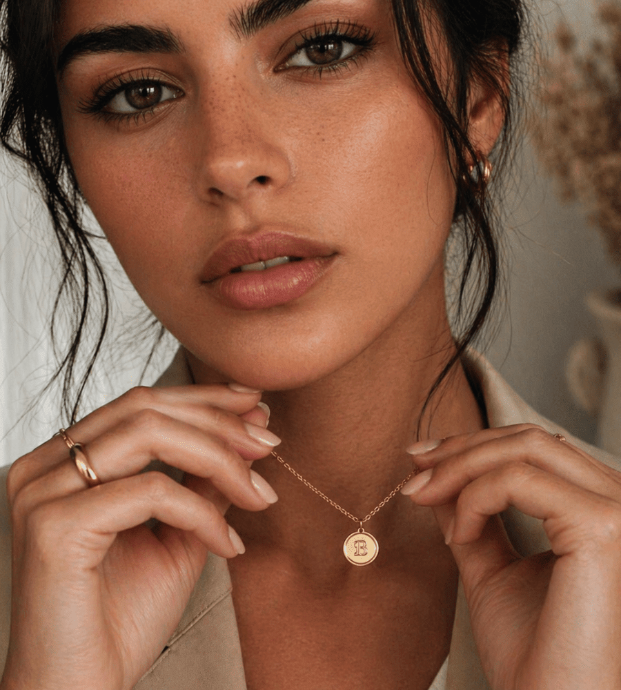 Initial Stamp Necklace - Mireva Jewelry
