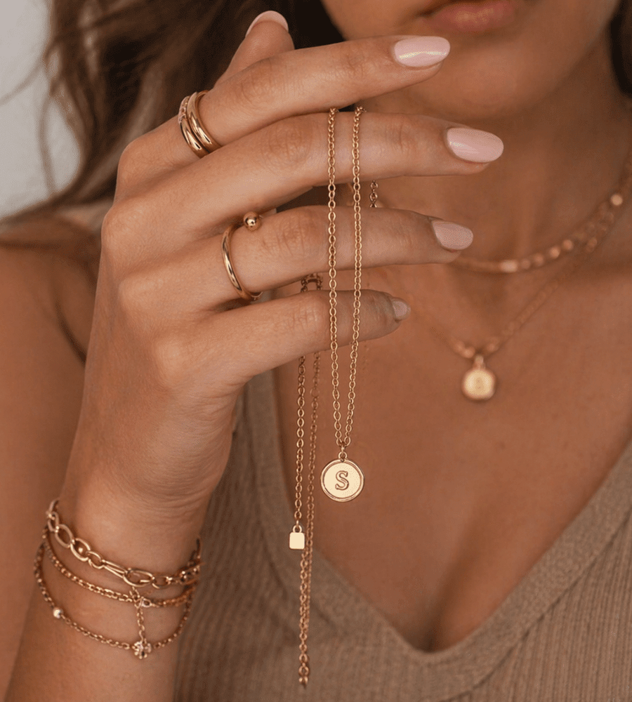 Initial Stamp Necklace - Mireva Jewelry