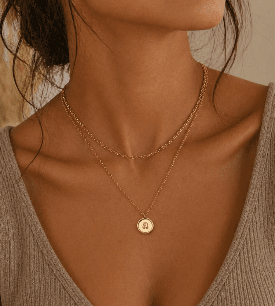 Initial Stamp Necklace - Mireva Jewelry