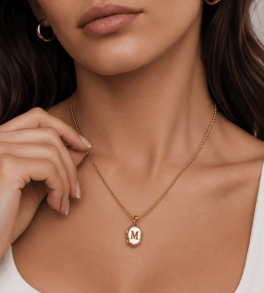 Mother of Pearl Initial Pendant Necklace - Mireva Jewelry