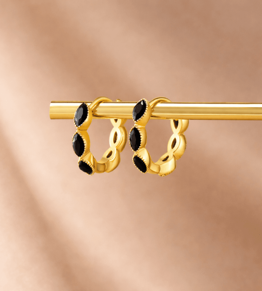 Onyx Tiny Hoops - Mireva Jewelry