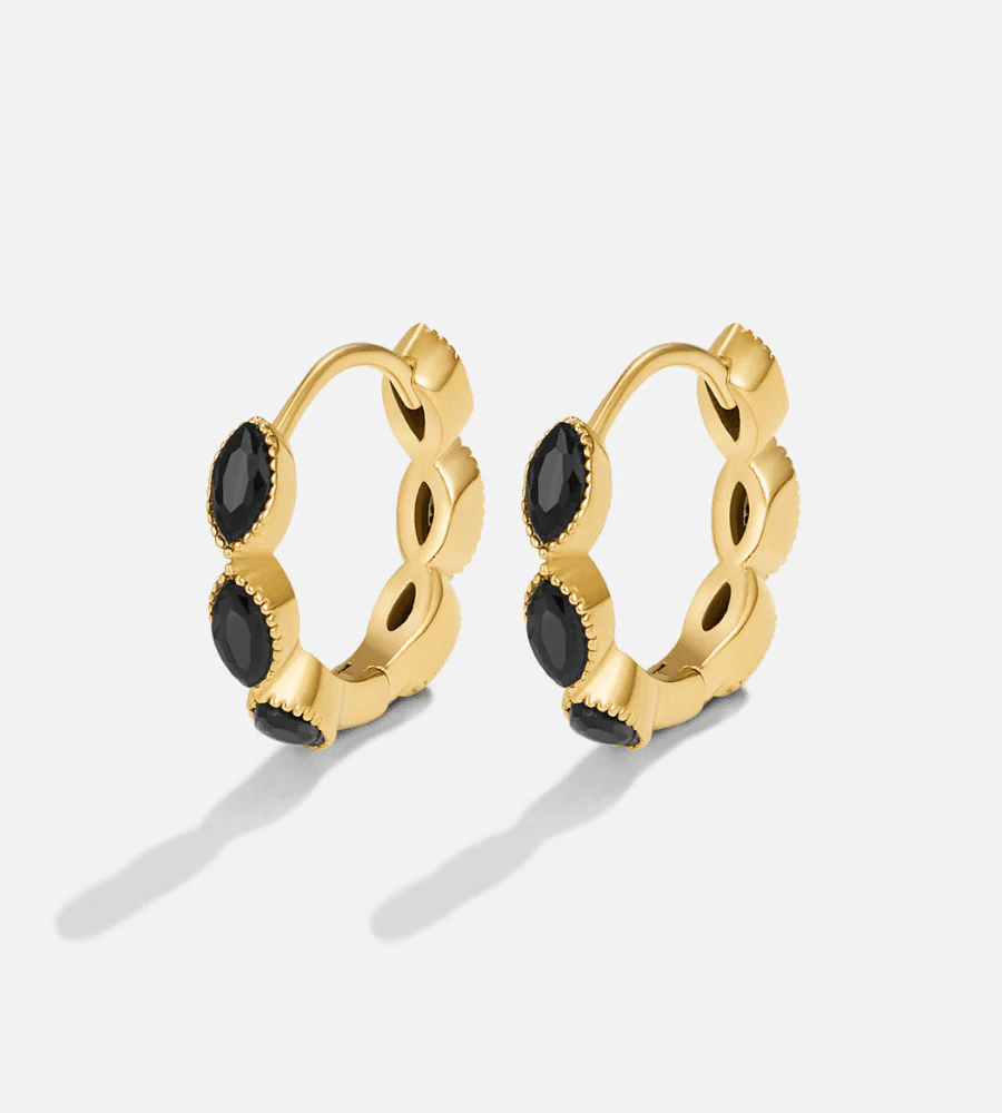 Onyx Tiny Hoops - Mireva Jewelry