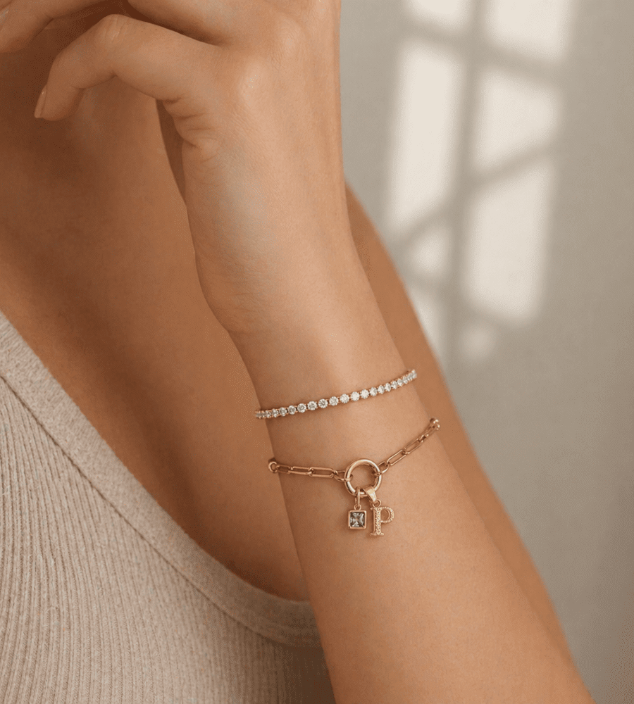 Paperclip Initial Birthstone Bracelet - Mireva Jewelry