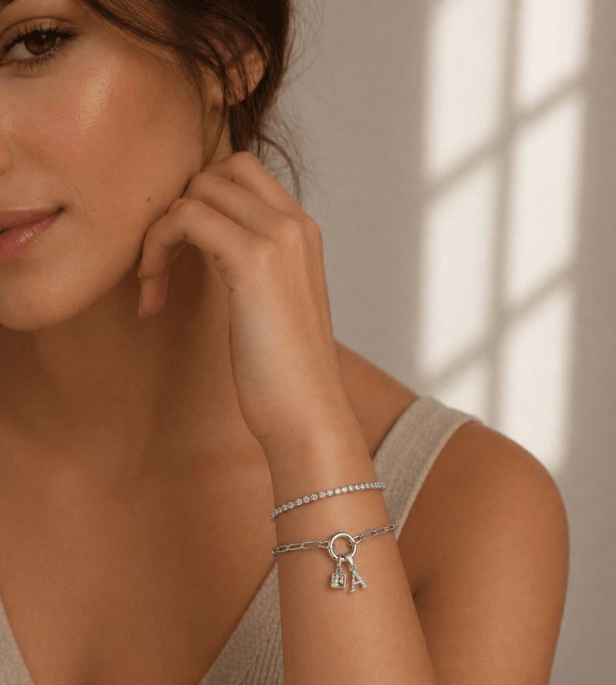 Paperclip Initial Birthstone Bracelet - Mireva Jewelry