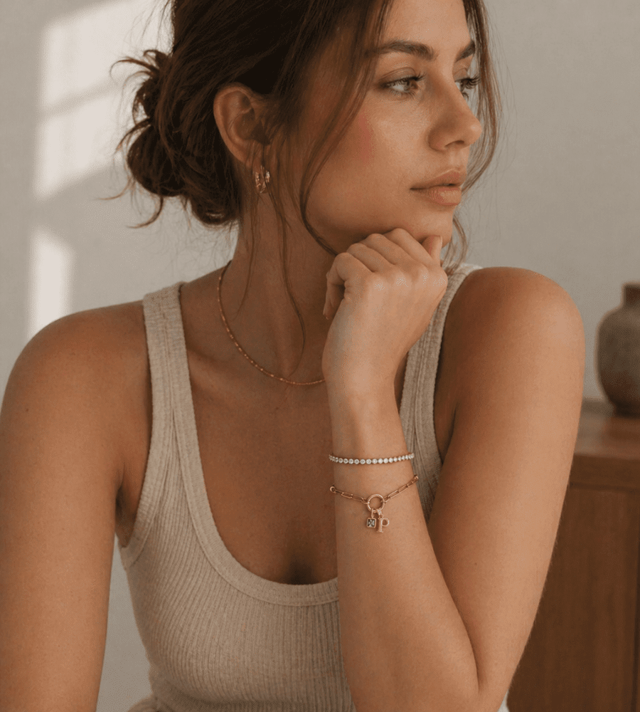 Paperclip Initial Birthstone Bracelet - Mireva Jewelry