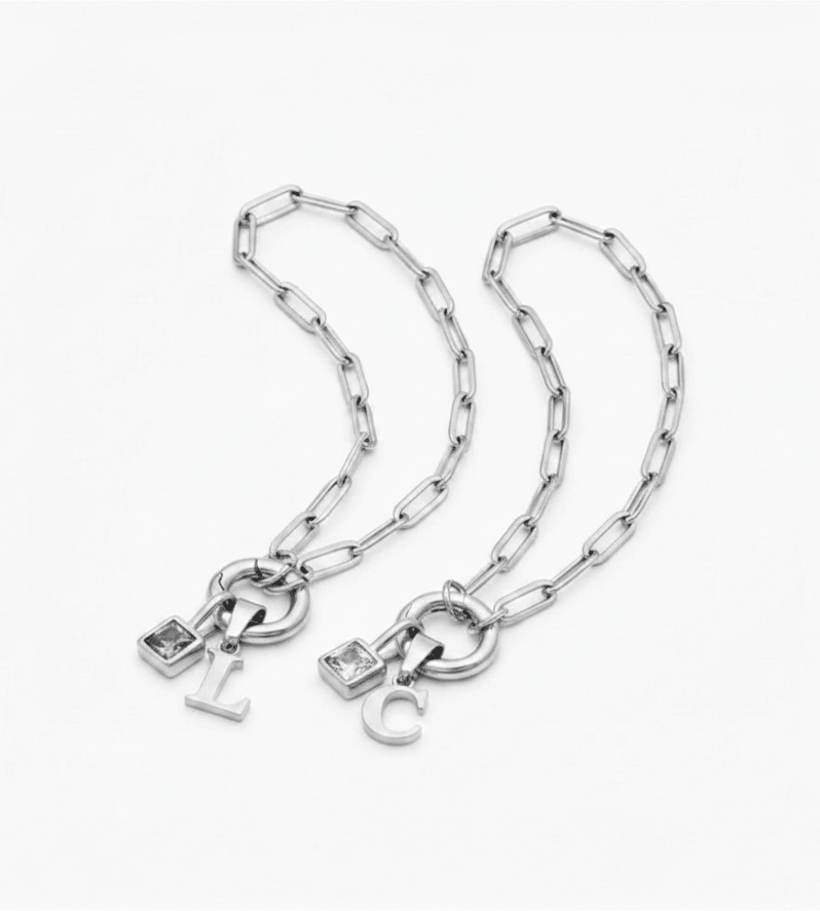 Paperclip Initial Birthstone Bracelet - Mireva Jewelry