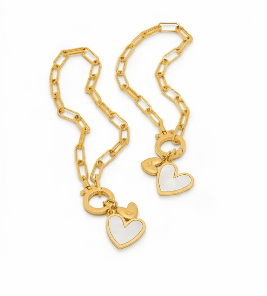 Paperclip Pearl Initial Heart Charm Bracelet - Mireva Jewelry