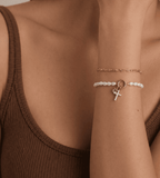 Pearl Birthstone Cross Charm Bracelet - Mireva Jewelry