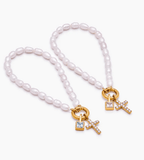 Pearl Birthstone Cross Charm Bracelet - Mireva Jewelry
