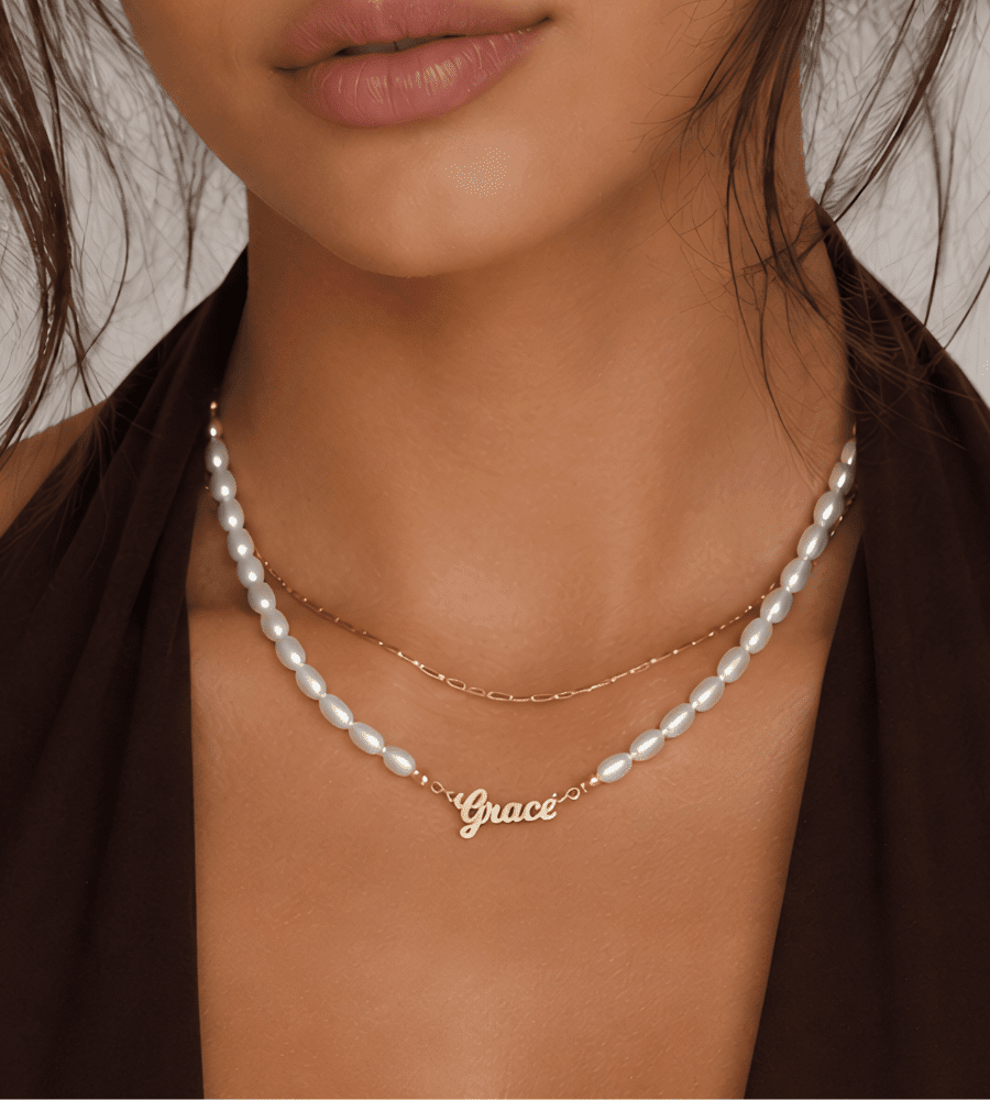 Pearl Chain Name Necklace - Mireva Jewelry