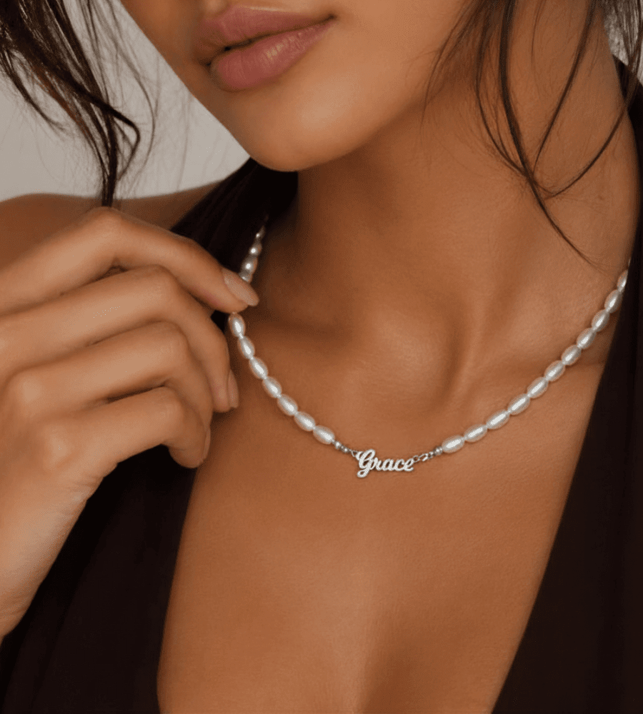 Pearl Chain Name Necklace - Mireva Jewelry