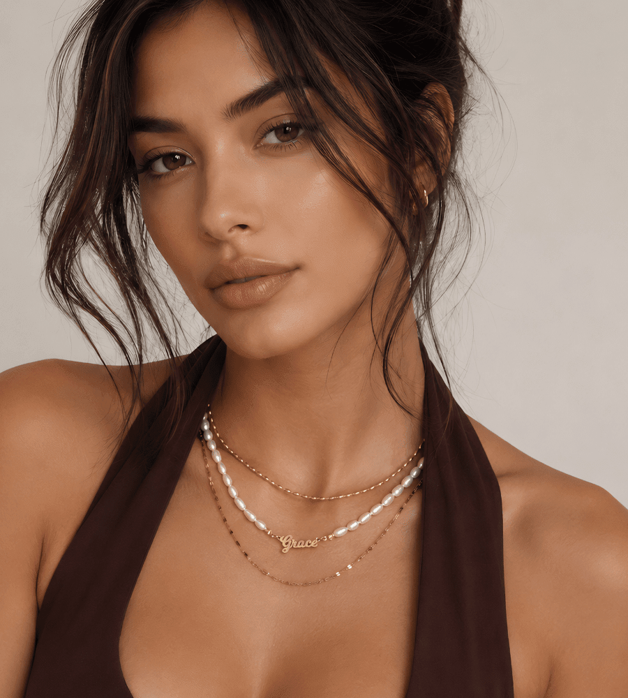 Pearl Chain Name Necklace - Mireva Jewelry