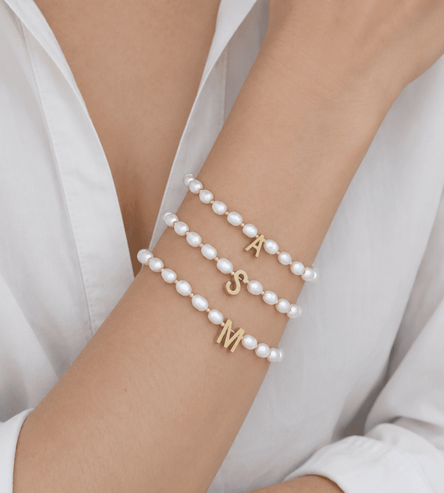 Pearl Initial Charm Bracelet - Mireva Jewelry