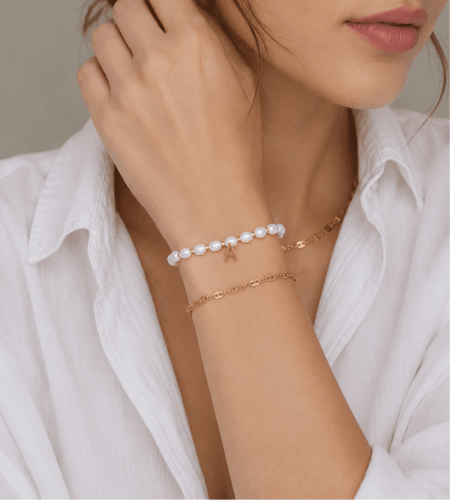 Pearl Initial Charm Bracelet - Mireva Jewelry