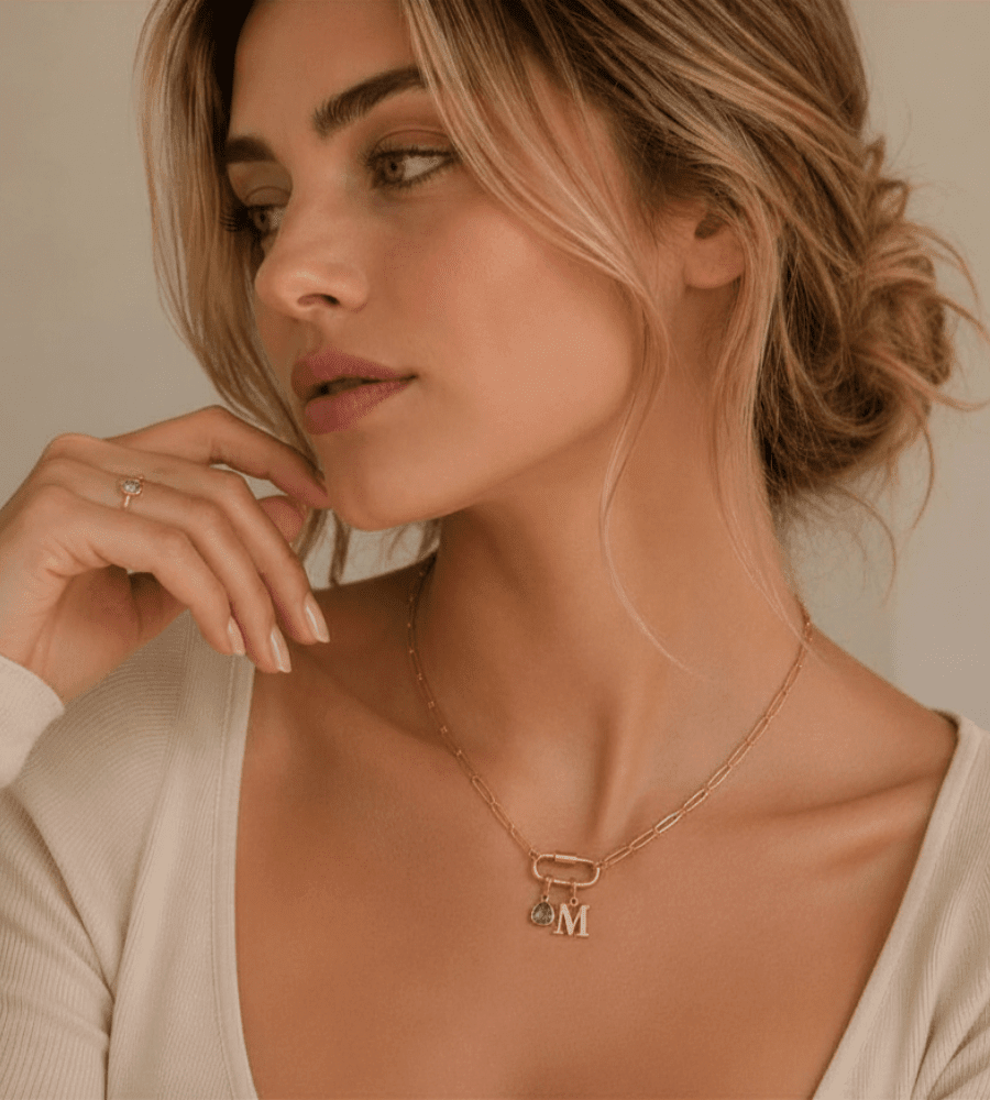 Personalized Carabiner Lock Necklace with Initial & Birthstone - Mireva Jewelry