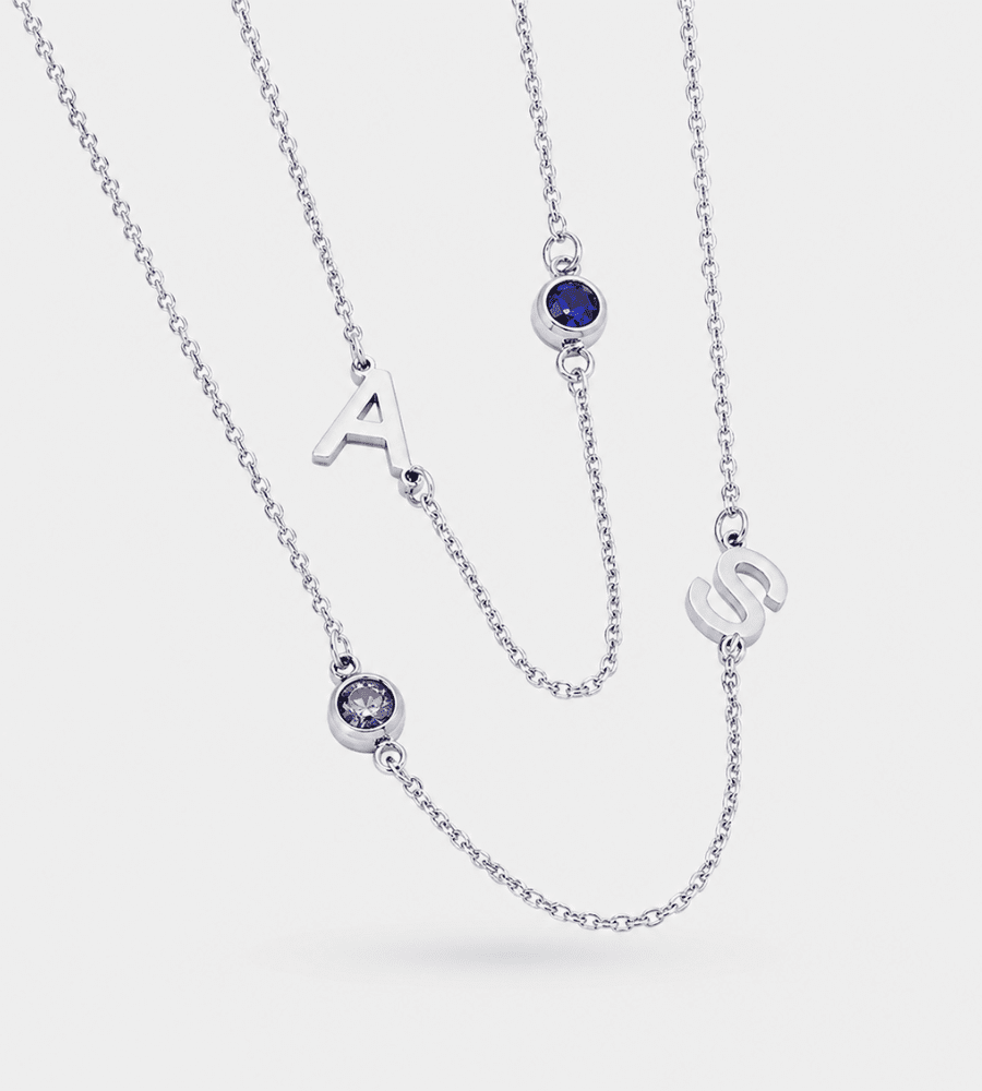 Side Set Initial Birthstone Necklace - Mireva Jewelry
