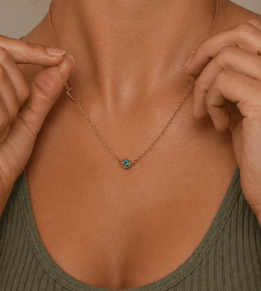Side Set Initial Birthstone Necklace - Mireva Jewelry