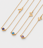 Side Set Initial Birthstone Necklace - Mireva Jewelry