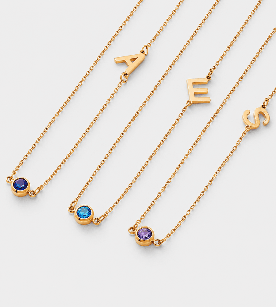 Side Set Initial Birthstone Necklace - Mireva Jewelry