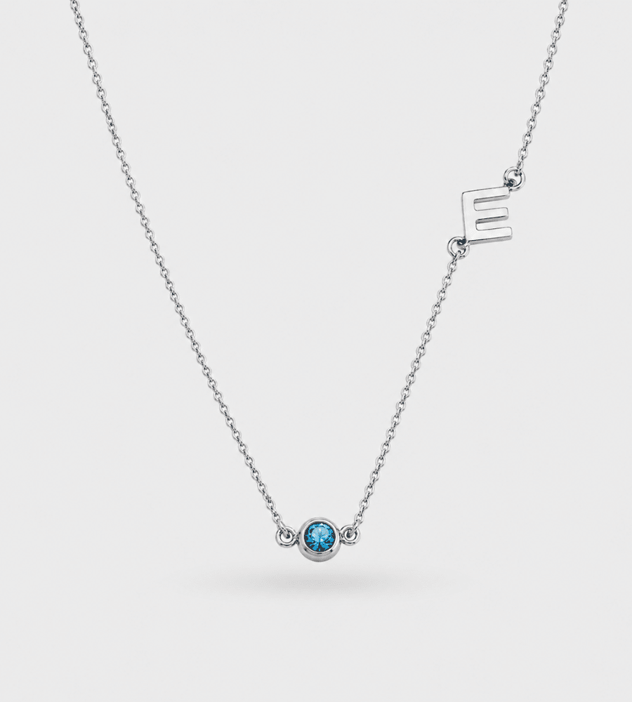 Side Set Initial Birthstone Necklace - Mireva Jewelry