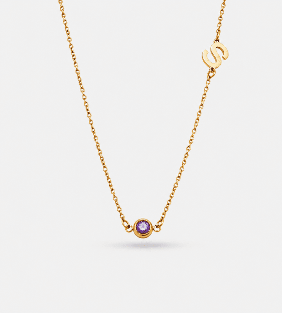 Side Set Initial Birthstone Necklace - Mireva Jewelry
