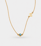 Side Set Initial Birthstone Necklace - Mireva Jewelry