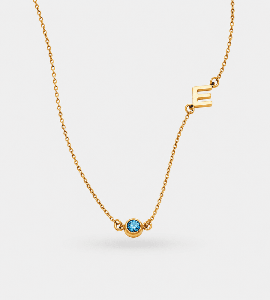 Side Set Initial Birthstone Necklace - Mireva Jewelry