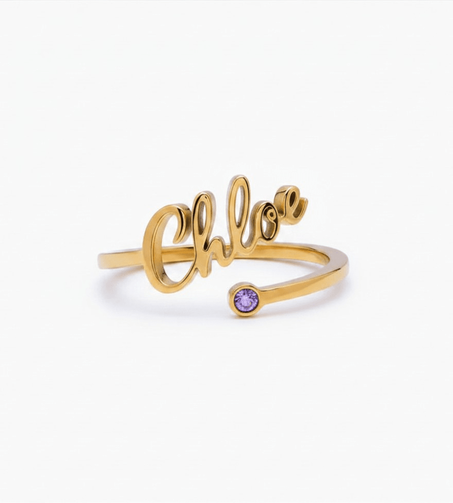 Signature Name and Birthstone Ring - Mireva Jewelry