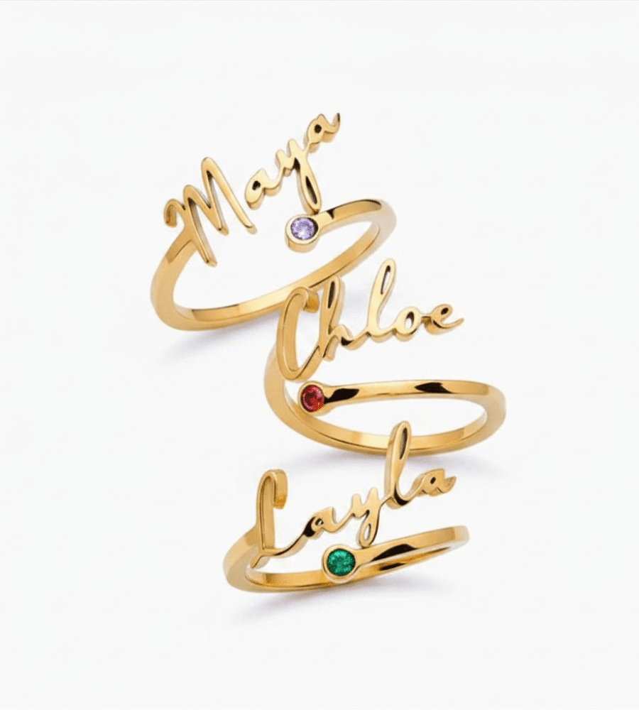 Signature Name and Birthstone Ring - Mireva Jewelry