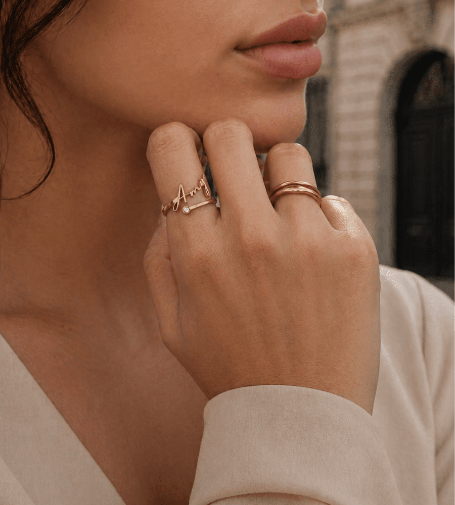 Signature Name and Birthstone Ring - Mireva Jewelry