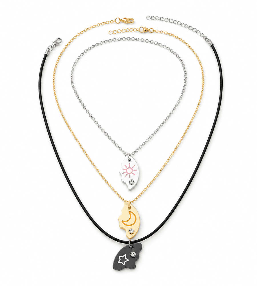 The Sun the Moon and Star Pendant BFF Necklace for 3 - Mireva Jewelry
