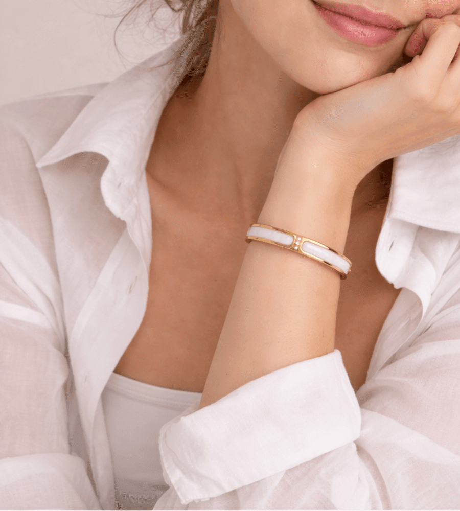 White Sahara Gold Bangle - Mireva Jewelry