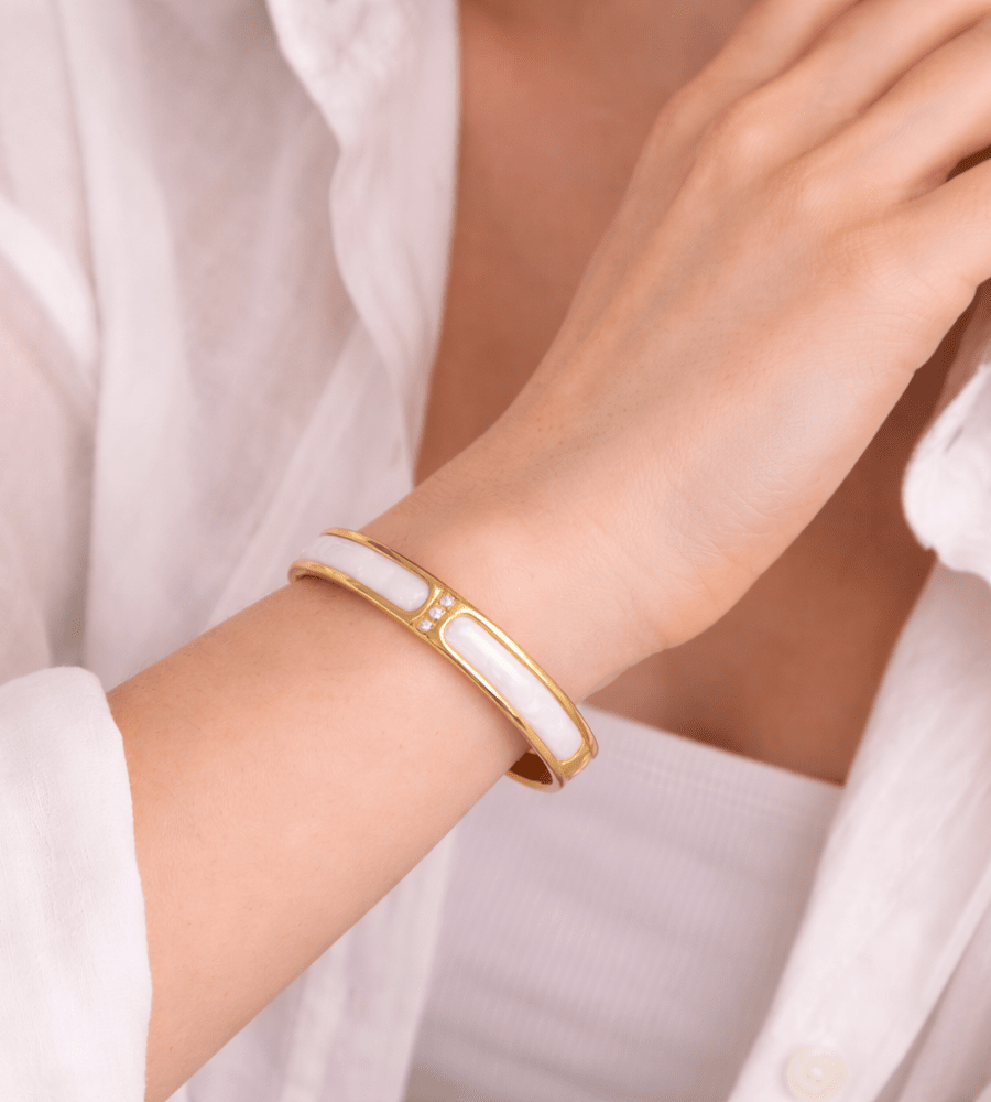 White Sahara Gold Bangle - Mireva Jewelry