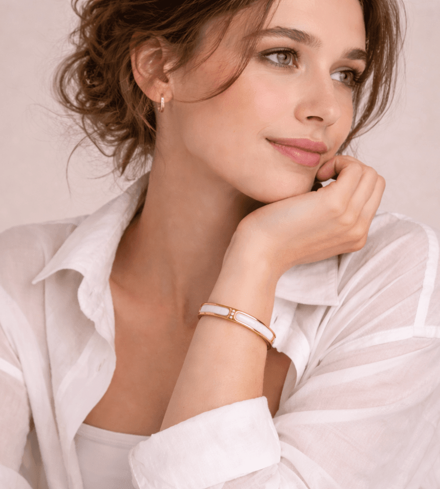 White Sahara Gold Bangle - Mireva Jewelry