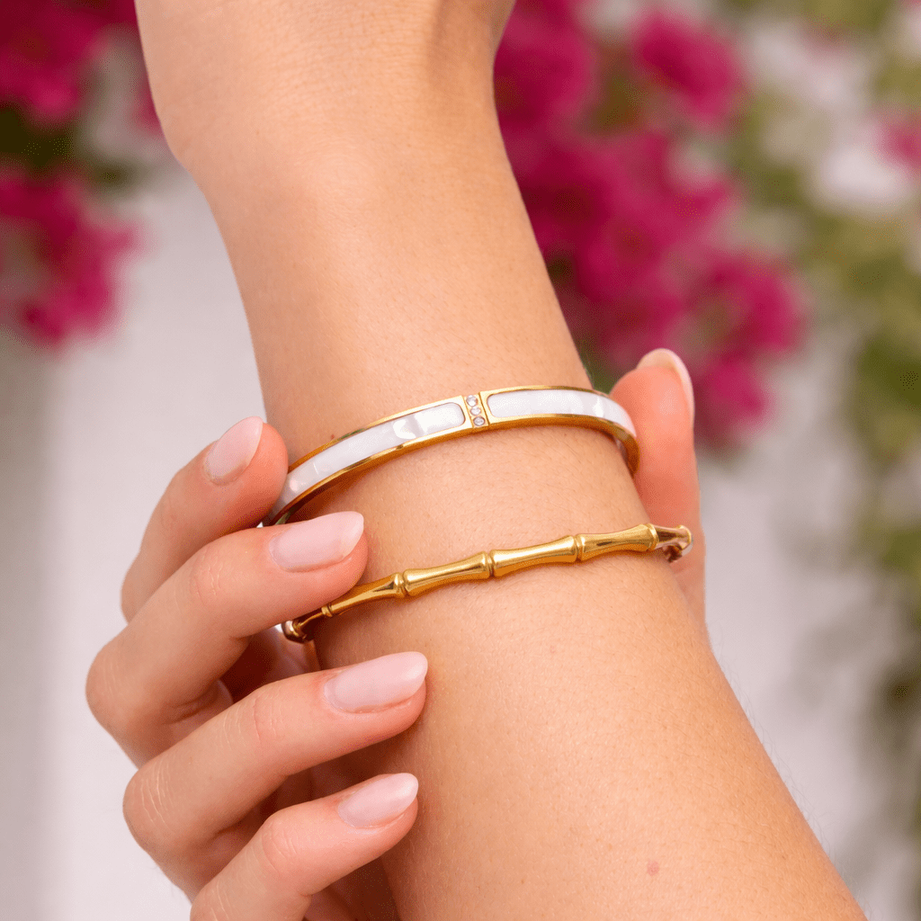 White Sahara Gold Bangle - Mireva Jewelry